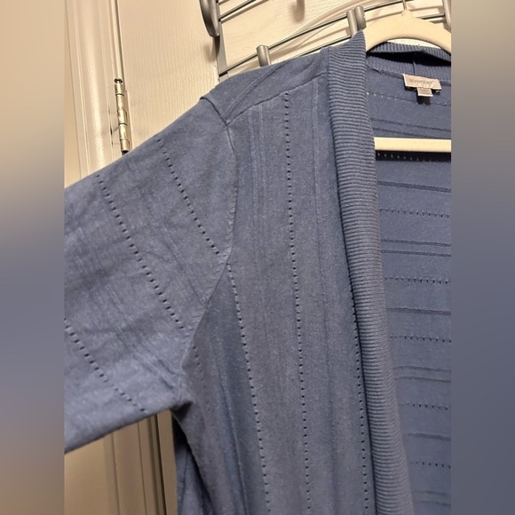 Avenue sweater women's size 18/20 open front Cardigan blue Pointelle pretty - Picture 4 of 13